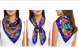 Anyyou Fashion Premium Satin Square Scarf – Big Paisley Blue Silk-Feel Neckwrap for Women