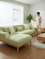 Anyseat Sofa Towel Super Soft Rabbit Plush Light Green Thicken Bubble Velvet Non-slip Sectional Sofa Cover Non-slip L-shaped Couch Cover