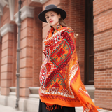 Anyyou 100% Merino Wool Red-Orange Silk Satin Large Winter Scarf Pashmina Shawl Bandana Perfect For Women Ladies Fashion Style
