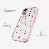 Clear Little Cherries iPhone 17 Case With Petal Pink Ridge (MagSafe included)