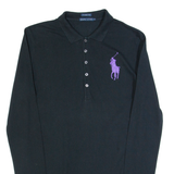 POLO RALPH LAUREN Skinny Mens Polo Shirt Black Long Sleeve XL