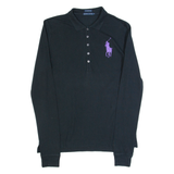 POLO RALPH LAUREN Skinny Mens Polo Shirt Black Long Sleeve XL