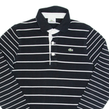 LACOSTE Mens Polo Shirt Black Striped Long Sleeve S