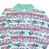 Womens Polo Shirt Green 90s Striped Long Sleeve L