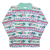 Womens Polo Shirt Green 90s Striped Long Sleeve L