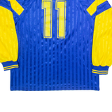 REEBOK Sport Point Mens Football Shirt Jersey Blue Long Sleeve Collared S