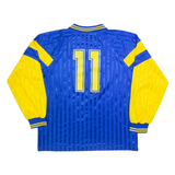 REEBOK Sport Point Mens Football Shirt Jersey Blue Long Sleeve Collared S