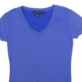 TOMMY HILFIGER Polka Dot Womens T-Shirt Blue V-Neck XS