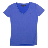 TOMMY HILFIGER Polka Dot Womens T-Shirt Blue V-Neck XS