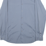 Slim Fit Stretch Mens Plain Shirt Blue Long Sleeve M