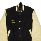 STEWART & STRAUSS Make A Change Quilted Lined Mens Varsity Jacket Black Knit Wool S