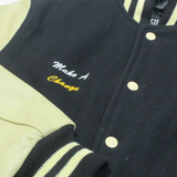 STEWART & STRAUSS Make A Change Quilted Lined Mens Varsity Jacket Black Knit Wool S