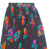 LESLIE LUCKS Womens A-Line Skirt Black Knee Length 90s Floral UK 8
