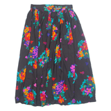 LESLIE LUCKS Womens A-Line Skirt Black Knee Length 90s Floral UK 8