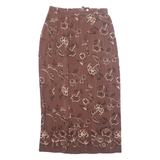 JENNIFER MOORE Womens Straight Skirt Brown Midi Silk 90s Floral S