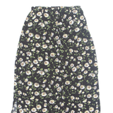 INNOVATION Side Slits Womens Straight Skirt Black Long 90s Floral XXS