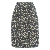 INNOVATION Side Slits Womens Straight Skirt Black Long 90s Floral XXS