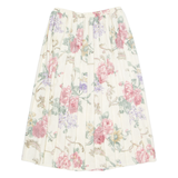 NEW FAST Womens Pleated Skirt Cream Midi Viscose 90s Floral S