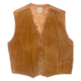 THE TRADER JEANS COMPANY Mens Waistcoat Brown Leather L