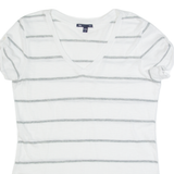 GAP Striped Womens T-Shirt White V-Neck M