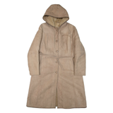 Belted Womens Coat Brown Leather Faux Leather Hooded XL