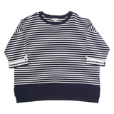 MONSOON Womens Patterned Jumper Black Striped Tight Knit 3/4 Sleeve XL