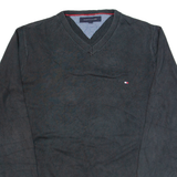 TOMMY HILFIGER Mens Jumper Black V-Neck Tight Knit S
