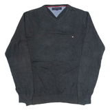 TOMMY HILFIGER Mens Jumper Black V-Neck Tight Knit S