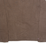 TOMMY HILFIGER Mens Jumper Brown V-Neck Tight Knit M