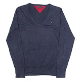 TOMMY HILFIGER Womens Jumper Blue V-Neck Tight Knit M