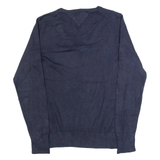 TOMMY HILFIGER Womens Jumper Blue V-Neck Tight Knit M