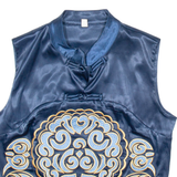 Womens Blouse Blue V-Neck Sleeveless Silk Crazy Pattern S