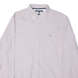 TOMMY HILFIGER Mens Shirt Red 90s Striped Long Sleeve L