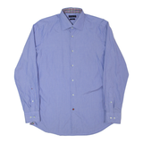 TOMMY HILFIGER Fitted Mens Shirt Blue Striped Long Sleeve L