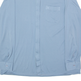 Zip-Up Mens Plain Shirt Blue 90s Long Sleeve L
