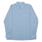 Zip-Up Mens Plain Shirt Blue 90s Long Sleeve L