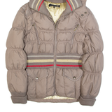 JUST CAVALLI Womens Puffer Jacket Brown Hooded L