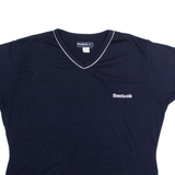 REEBOK Womens T-Shirt Blue 90s V-Neck UK 14