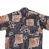 GARRY Mens Hawaiian Shirt Grey Silk Floral M