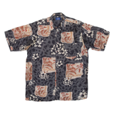 GARRY Mens Hawaiian Shirt Grey Silk Floral M