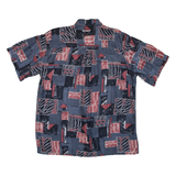 Mens Shirt Grey Faux Silk Crazy Pattern L