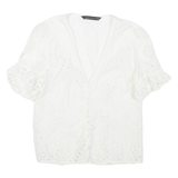 ZARA Womens Blouse White V-Neck M