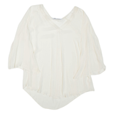 ZARA Sheer Womens Blouse Beige V-Neck 3/4 Sleeve M