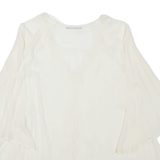 ZARA Sheer Womens Blouse Beige V-Neck 3/4 Sleeve M