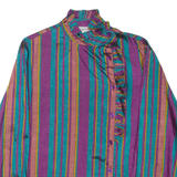 BAGHDADI Womens Printed Blouse Blue High Neck Long Sleeve Striped M