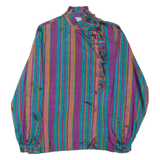 BAGHDADI Womens Printed Blouse Blue High Neck Long Sleeve Striped M