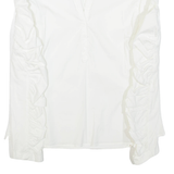 ZARA Womens Ruffle Shirt White V-Neck Long Sleeve S