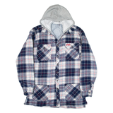 CHALET Quilted Lined Mens Lumberjack Jacket Blue Flannel Hooded Check M