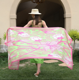 Anyyou 100% Mulberry Silk Long Scarf for Women – Pink & Green Luxury Beach Shawl, Pashmina Wrap, Swimwear Cover Up