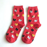 Anyfootwear 5 Pairs Red Cat Cotton Long Socks Size 5-9 High Quality Fashion Casual Office Sports Skateboard Knitted Crew Socks for Women